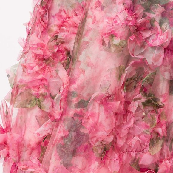 Marchesa Notte Pink Floral Strapless Ruffled Gown Size 6 $900 Barbie core NWT - Picture 5 of 7